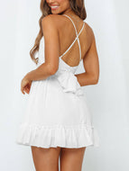 Summer New Sexy Suspenders Open Back Ruffle Dress