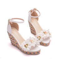 Large Size Wedge Heel Wool Embroidered Fashion Sandals Beach Women's Shoes