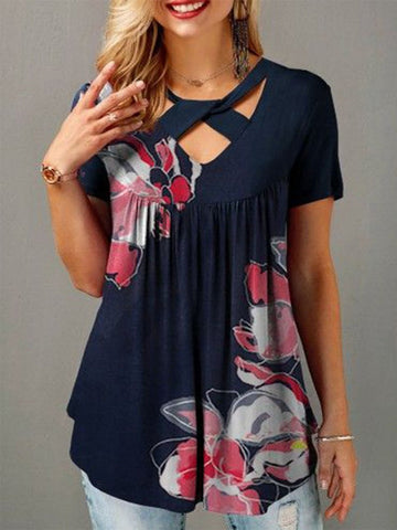 V-neck Loose Fit Printed T-shirt Top