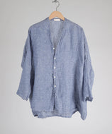 Blue Casual Cotton And Linen Button Top