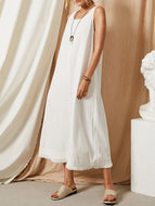 Elegant Cotton and Linen Plus Size Dress