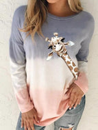 Autumn New Gradient Print Long-sleeved Loose Casual Women's Top