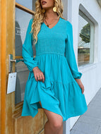 Pure Color Casual V-neck Dress