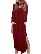 Hot Sale Solid Color Pocket Slit Long Sleeve Dress