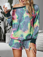 Women Home Wear Two-piece Casual Tie-dye Pajamas Suit