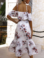 Summer New Style Floral Suspenders Open Back Temperament Dress