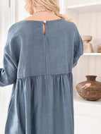 Cotton And Linen Loose V-neck Long-sleeved Dress