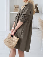 Cotton And Linen Loose V-neck Long-sleeved Dress