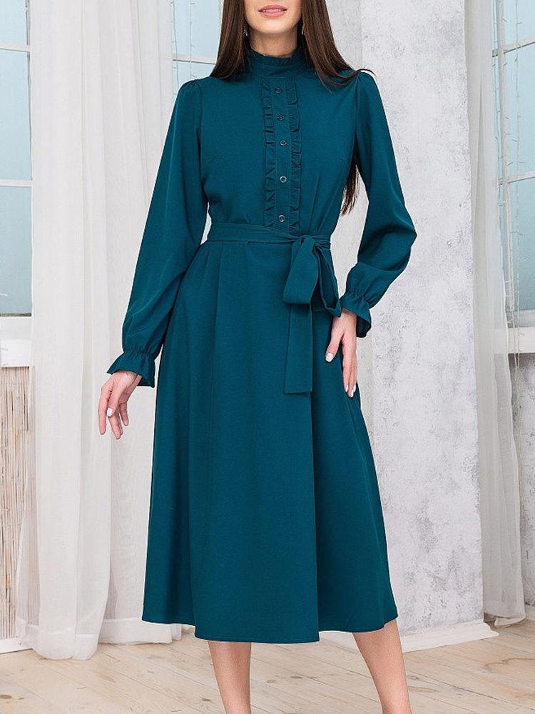 Hepburn Style Dress with Fungus Collar