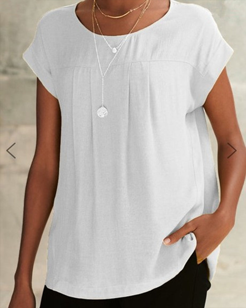 Summer Plus Size Cotton And Linen Fashion Round Neck Shirt