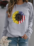 Sunflower Print Long-sleeved Sweatshir Tops