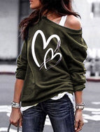 Women's Heart Print Strapless Sweatshirt Tops