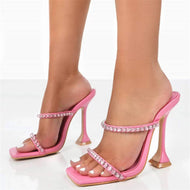 Large Size Metal Chain European and American One-line High-heeled Fashion Women's Sandals