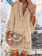 Summer V-Neck Lace Fringe Beach Dress