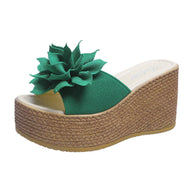 Wedge Heel Flower Platform Heel Large Size Women's Sandals Simple Beach Slippers