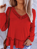 Fashion Lace Stitching Long-sleeved Knitted Top