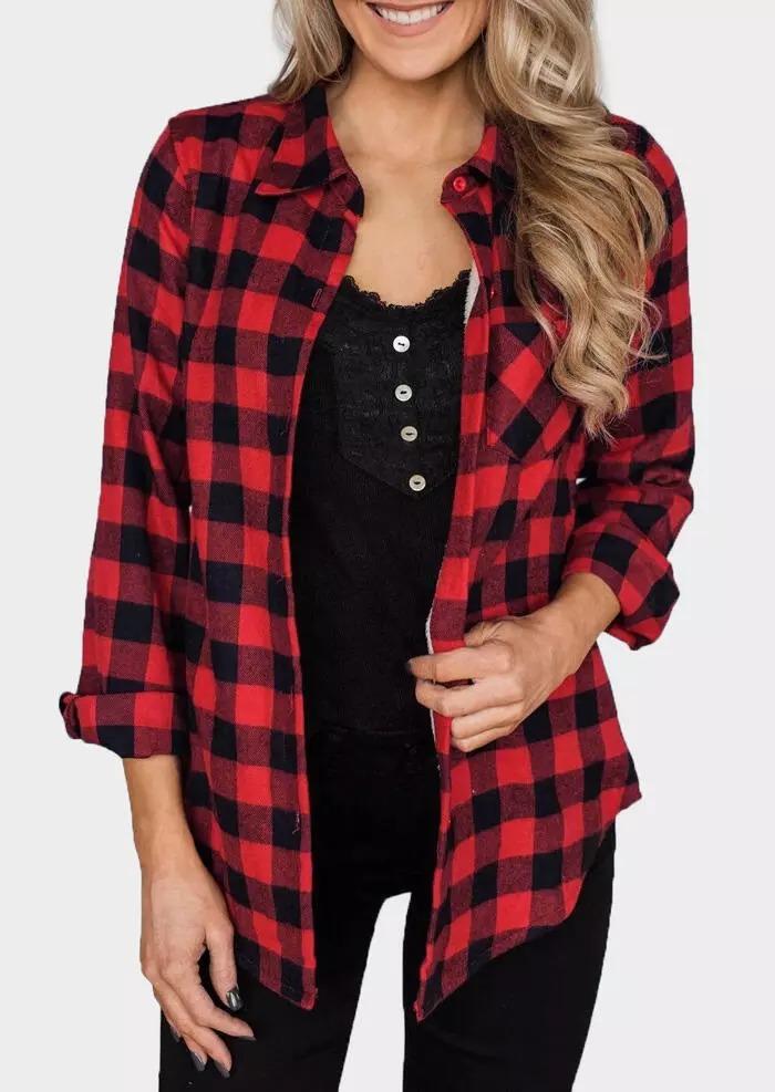 Plaid Pocket Turn-Down Collar Shirt