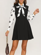 Black White Stitching Lace Dress