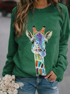 Women's Giraffe Print Crew Neck Sweatshirt