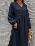 Cotton Linen Loose Lantern Sleeve Dress