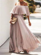 Sexy Off Shoulder Wrap Chest Pressed Chiffon Evening Dress Loose Maxi Dresses For Women