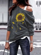 Women's Sweatshirt Pullover Sunflower skeleton Print