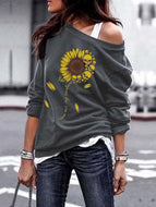 Women's Sweatshirt Pullover Sunflower skeleton Print