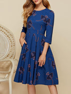 Floral Retro Pleated Long Dress