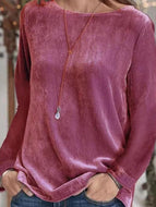 Gold Velvet Long-sleeved Round Neck T-shirt