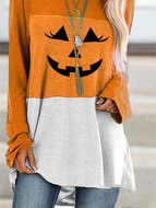 Round Neck Color Matching Funny Print Long-sleeved Loose Long T-shirt