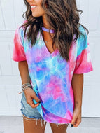 Printed Tie-dye V-neck Short Sleeves