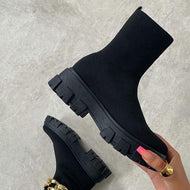 Women Chunky Sole Ankle Chelsea Sock Biker Boots