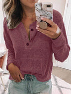 Autumn/winter Solid Color Button Long-sleeved Casual Top