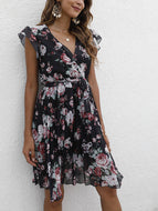 Summer V-neck Waist Floral Tie Waist Slim Dress