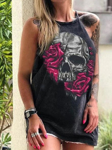 Street Skull Print Sleeveless Top