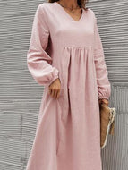 Cotton Linen Loose Lantern Sleeve Dress