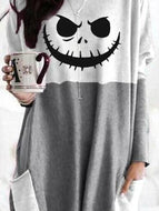 Round Neck Funny Print Long-sleeved Loose Long T-shirt