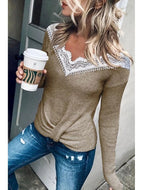 Lace V-neck Hem Twisted Long Sleeve Sweater