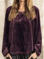 Velvet Loose Casual Solid Color Pullover Lantern Sleeve Top