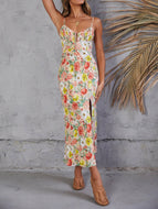 ins Style Temperament Sexy Sling Floral Side Slit Long Dress