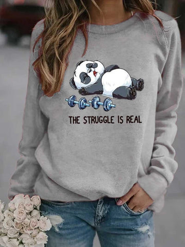 Funny Panda Print Crew Neck Long Sleeve Grabber Sweatshirt