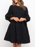 Cotton Linen Lantern Sleeve Dress