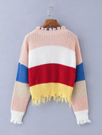 V-neck Rainbow Striped Pullover