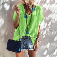 V-neck candy-colored loose-sleeved women's T-shirt