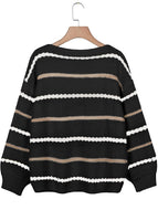 Autumn/Winter New Style Striped Stitching Long-sleeved Casual Loose Sweater