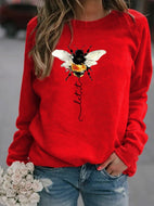 Women's Plus Size Bee Print Long Sleeve Loose Hoodless Sweater