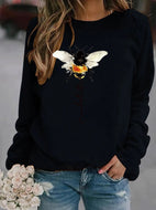 Women's Plus Size Bee Print Long Sleeve Loose Hoodless Sweater