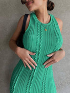 Solid Color Fashion Casual Knitted Sleeveless Round Neck Temperament Dress