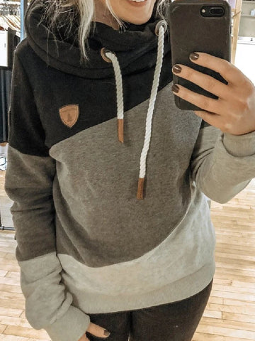 Women's Stitching Hooded Loose Sports Sweatshirt