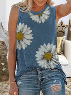 Plus Size Casual Sleeveless Crew Neck Floral Print Top